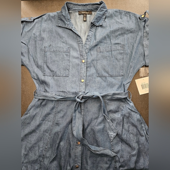 NWT - Ellen Tracy Denim V Neck Button Front Midi Dress w Tie Belt Waist -Size M - Picture 9 of 14